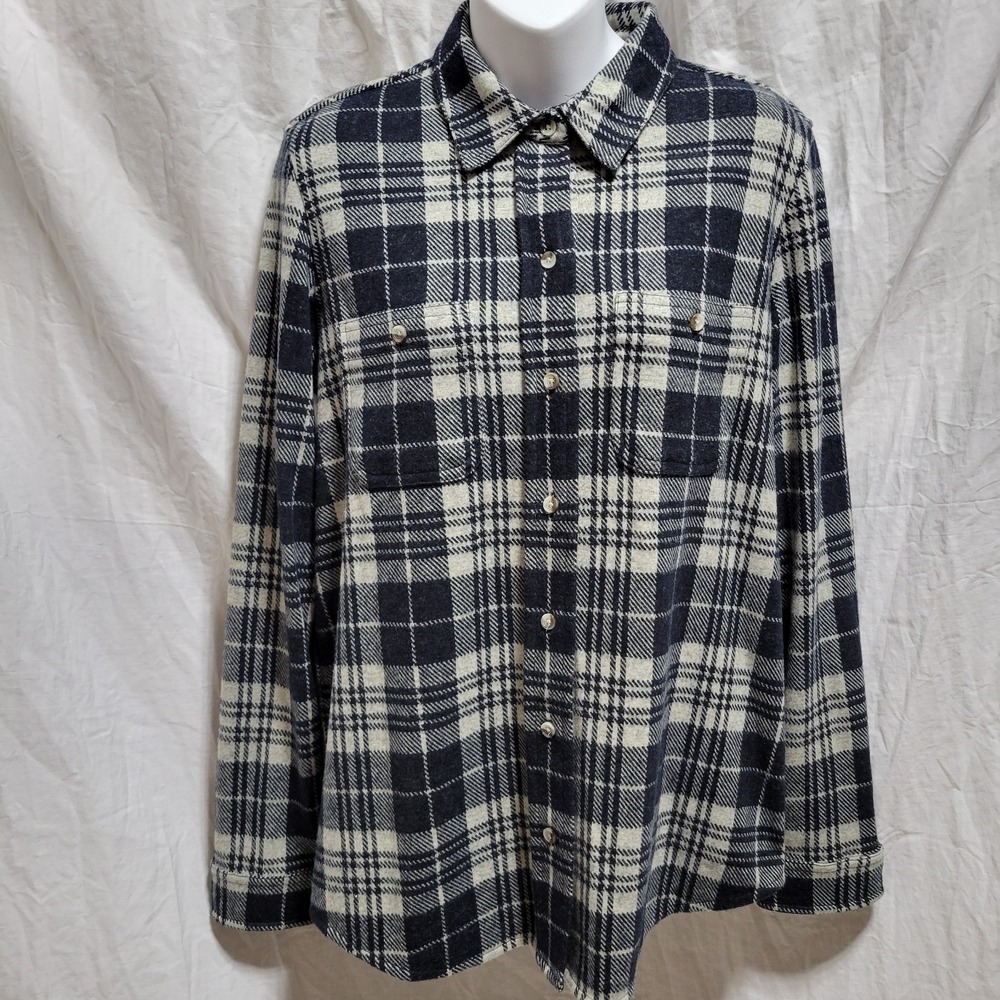 Faherty Legend Sweater Shirt Black White Plaid Long Sleeve Womens Size M